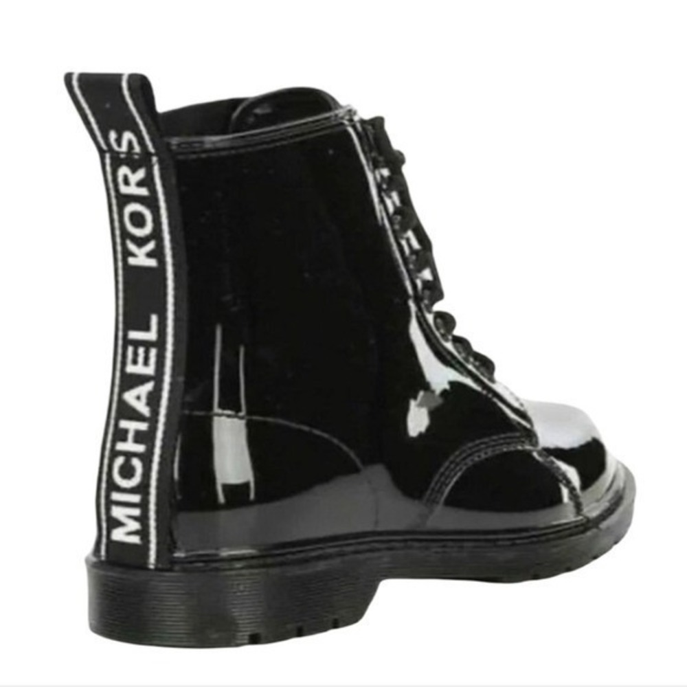 Michael Kors' Tavie‎ rain booties Black Lace Up Combat Boots Logo Pull Tab 7 New - Picture 14 of 16